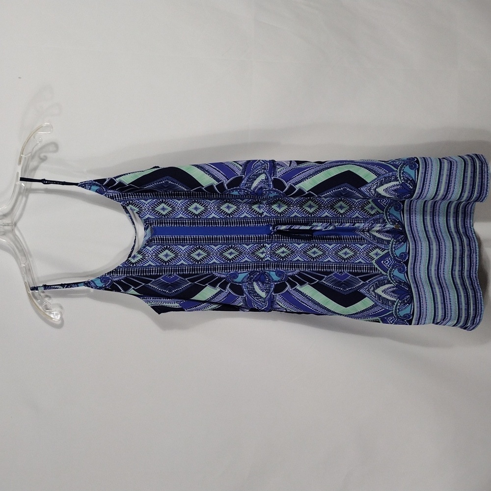 EUC Mercer & Madison Blue and Green Geometric Print Summer Dress size 8
